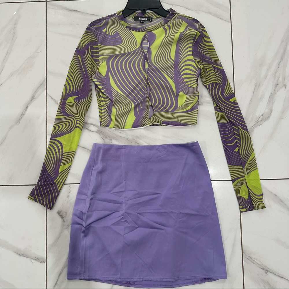 Mystic Wave Purple & Green Mini Skirt& Top